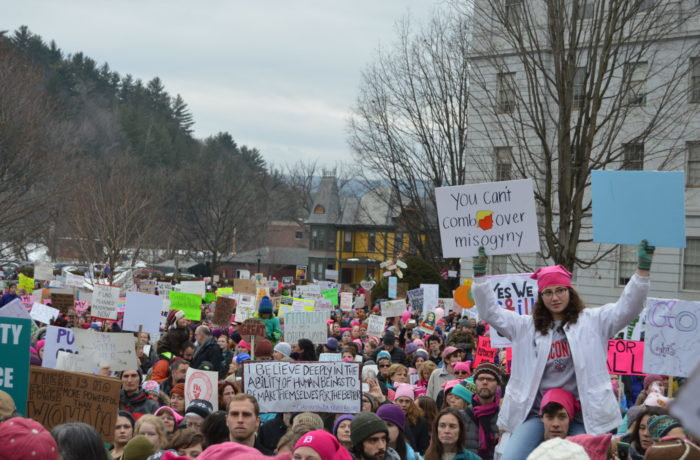 Thousands gathered for the historic Women's March on Montpelier Jan. 21.
Photo by Madeline Hughes, '17