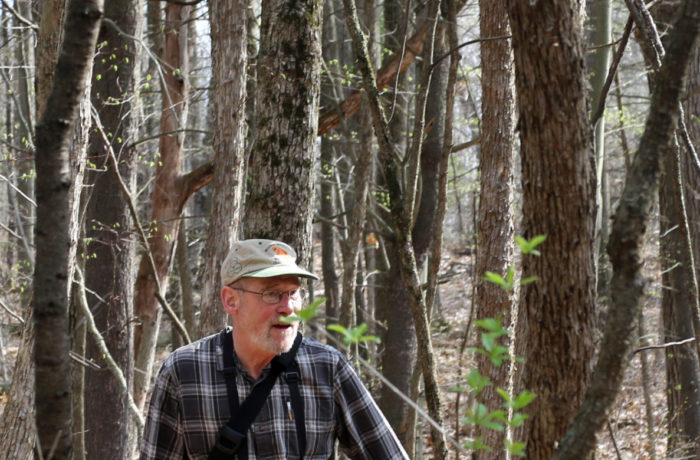 Peter Hope explores the woods around St. Michael's College. Photo by Angela McParland.