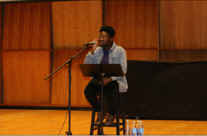 Kavi Ade, a transgender arts educator and nationally recognized spoken word poet per- formed his poetry in McCarthy last Thursday for “Out Week." PHOTO BY KATHERINE MARTIN